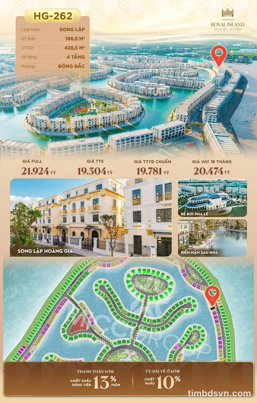 Biệt thự song lập 428.5m² Vinhomes Royal Island Hải Phòng 19.5 tỷ