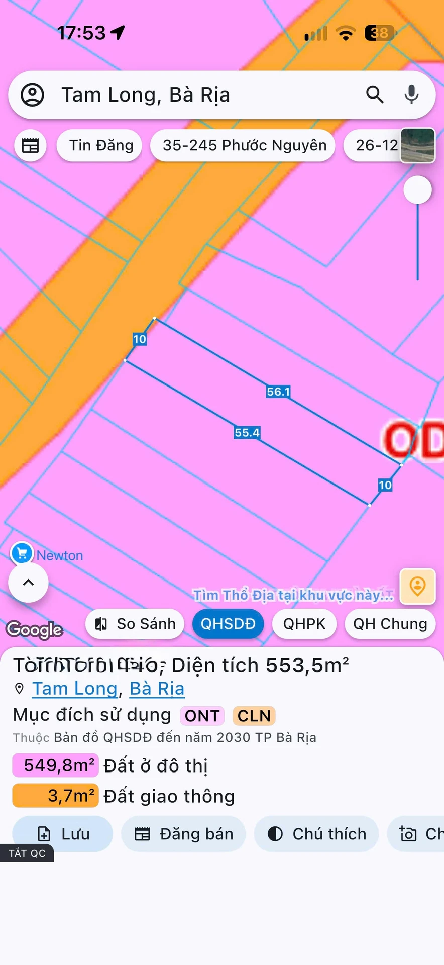 Bán đất biệt thự mặt tiền Đường số 45, 553m2, TP Bà Rịa - Ảnh 1