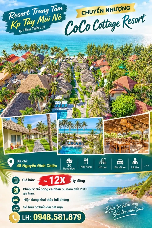 Bán Resort CoCo Cottage 20 phòng, 3000m2 Mũi Né