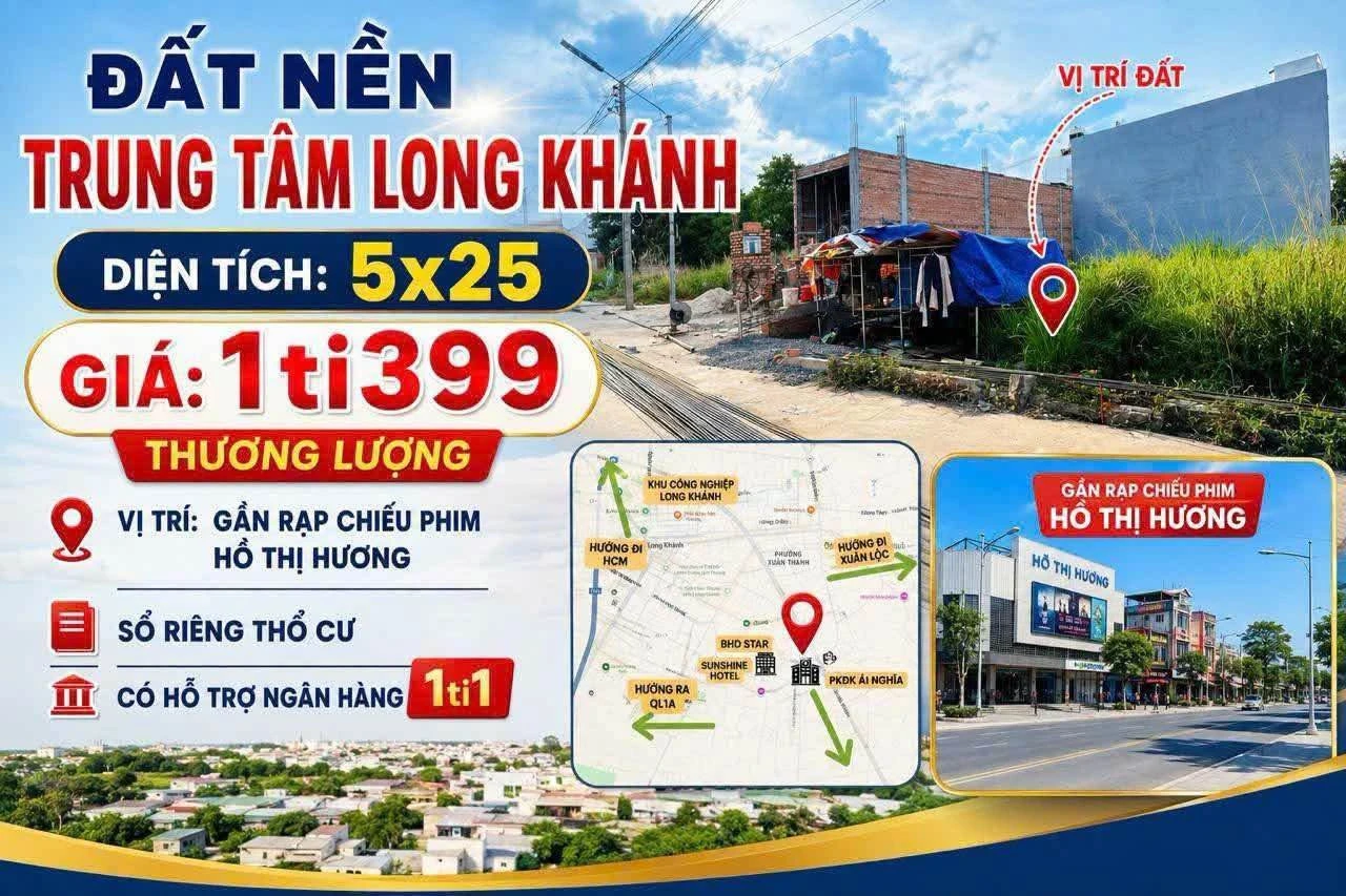 Bán đất nền 5x25m (125m²) Long Khánh, Đồng Nai, giá 1 tỷ 390 triệu - Ảnh 1