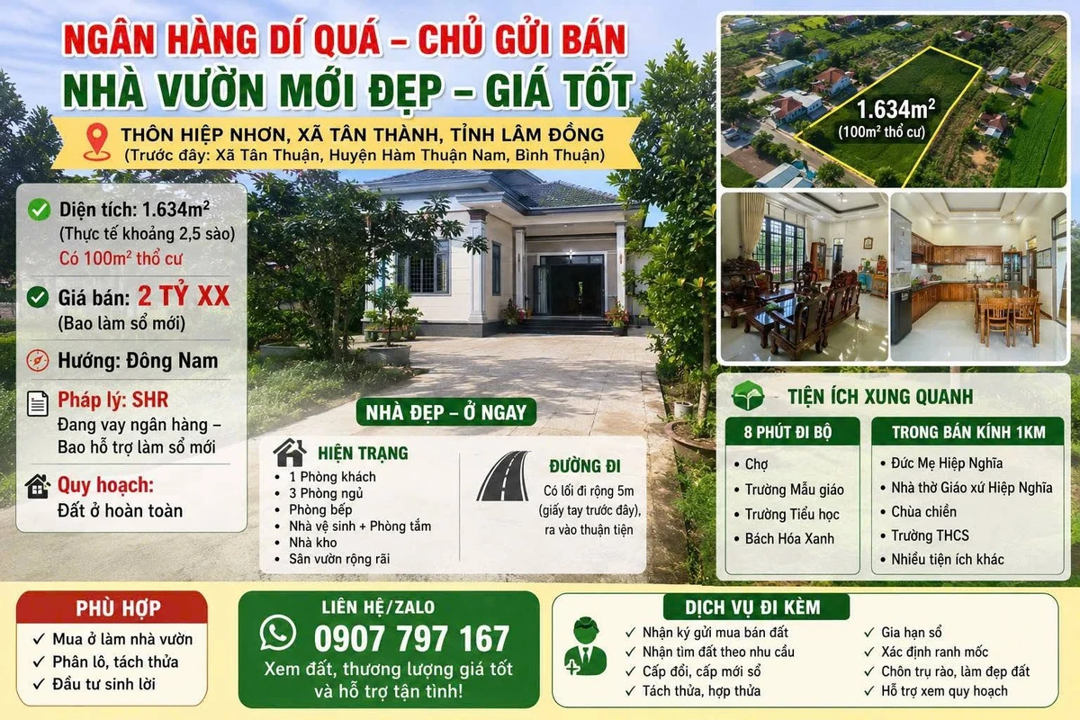 Bán nhà vườn 1634m² Lâm Đồng giá 2 tỷ - Ảnh 1