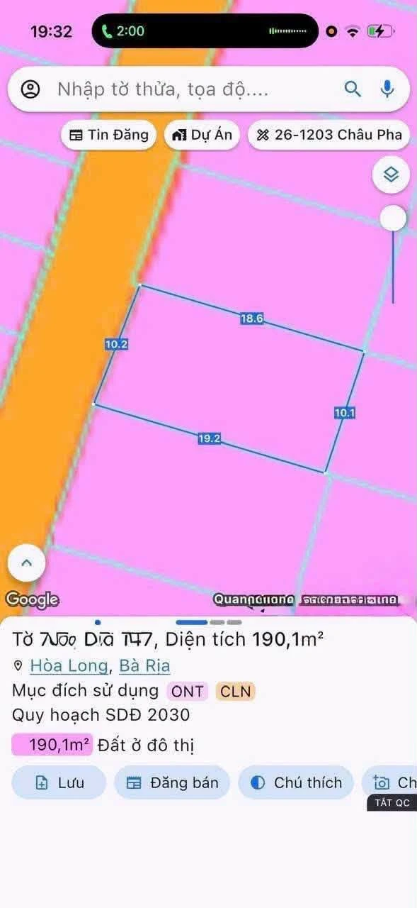 Bán lô đất mặt tiền 190m2 Hoà Long Bà Rịa - Ảnh 1