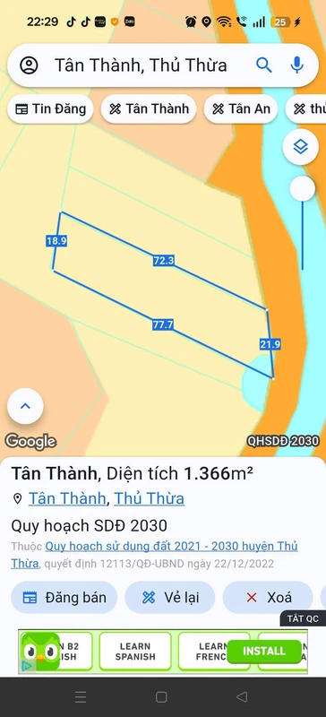 Bán 1.200m² đất vườn Tân Thành, Thủ Thừa 800 triệu