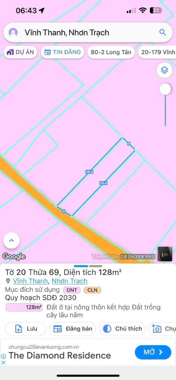 Bán đất Vĩnh Thạnh 128m² (50m² thổ cư) 1 tỷ 7 - Ảnh 1
