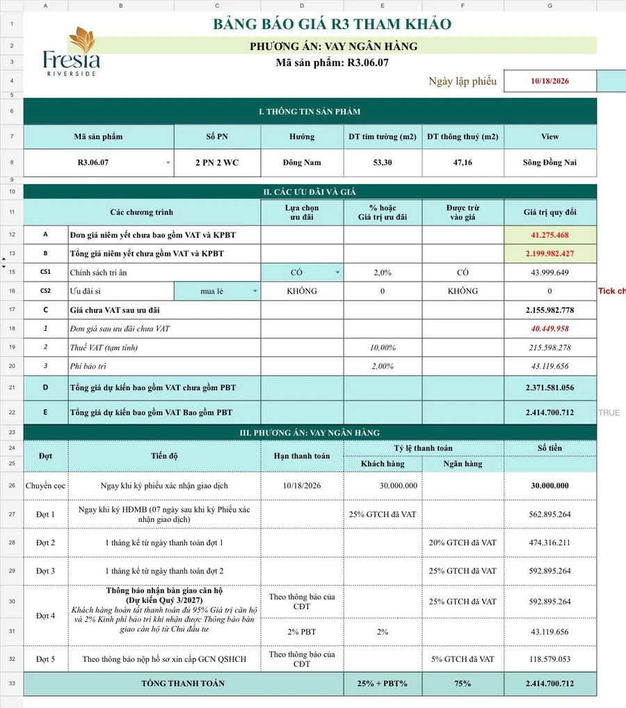 Bán căn hộ góc Fresia Riverside 53.5m² view sông, 2.371 tỷ - Ảnh thu nhỏ 4