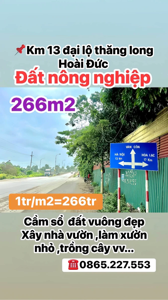 Bán đất nông nghiệp 266m² Hoài Đức, Hà Nội - Ảnh 1