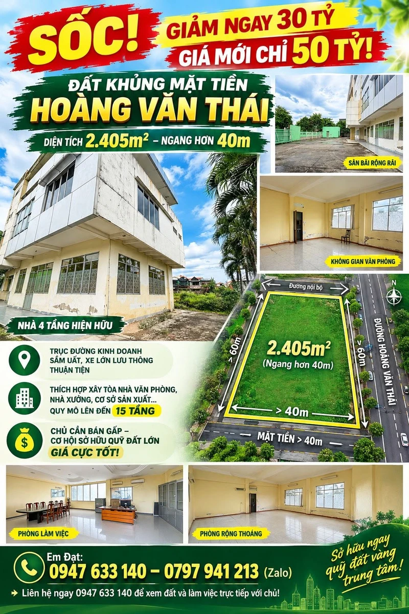Bán đất mặt tiền Hoàng Văn Thái 2.405m² Tân Phú 50 tỷ - Ảnh 1