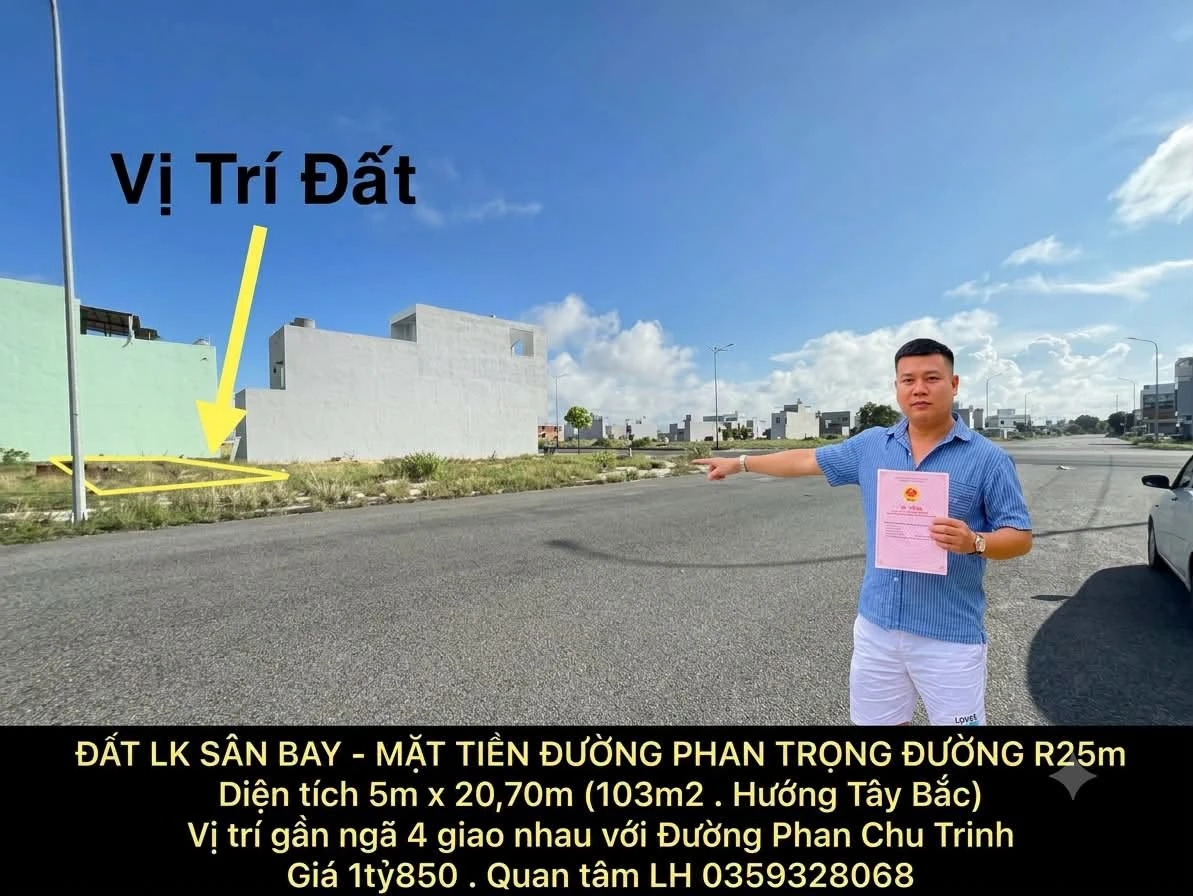 Bán đất nền sân bay mặt tiền Phan Trọng Đường R 103m2, 1 tỷ 850 - Ảnh 1