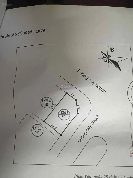 Bán lô 182m2 đất chính chủ 2 mặt tiền. Mặt tiền chính 13.5m. KĐT Hùng Vương - Phúc Yên