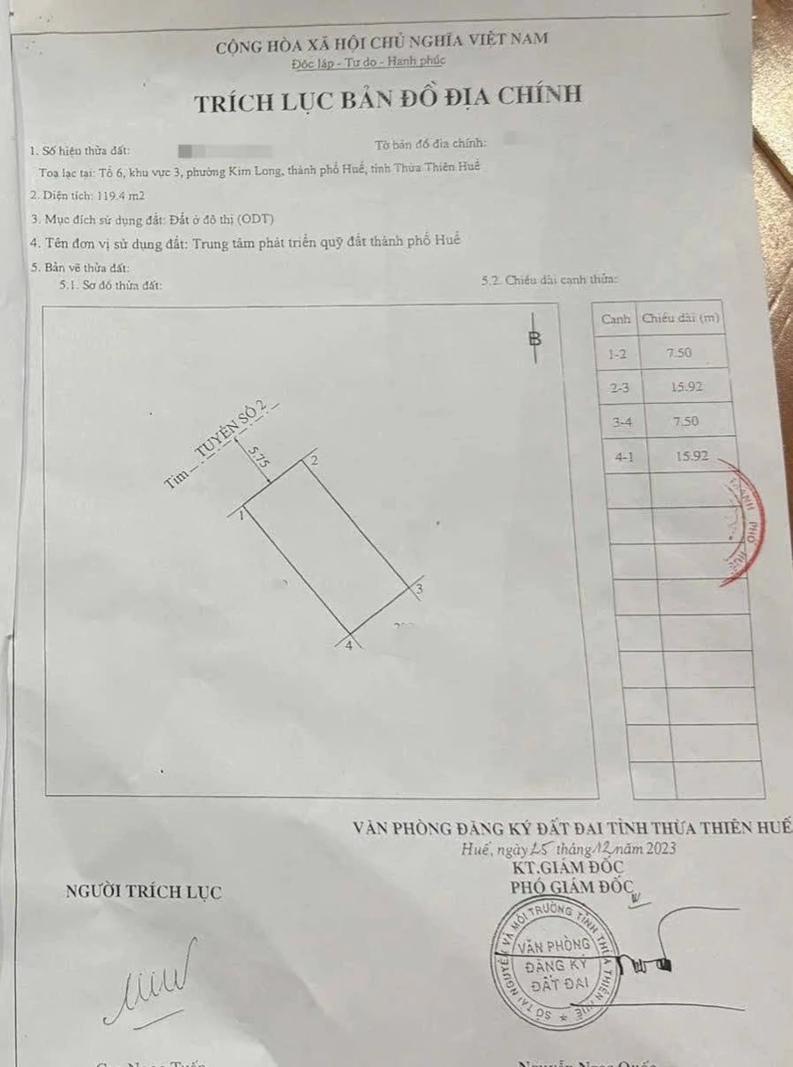 Bán đất 119,2m² khu Kim Long, TP Huế, sát chợ - Ảnh thu nhỏ 4