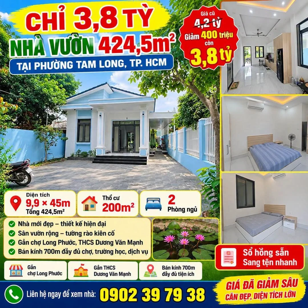 Bán nhà vườn 424,5m² Tam Long Nhà Bè, 3,8 tỷ - Ảnh 1