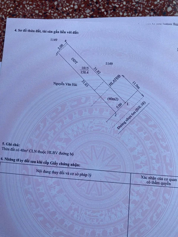 Bán đất Phú An, Bến Cát 100m² giá 1 tỷ 550