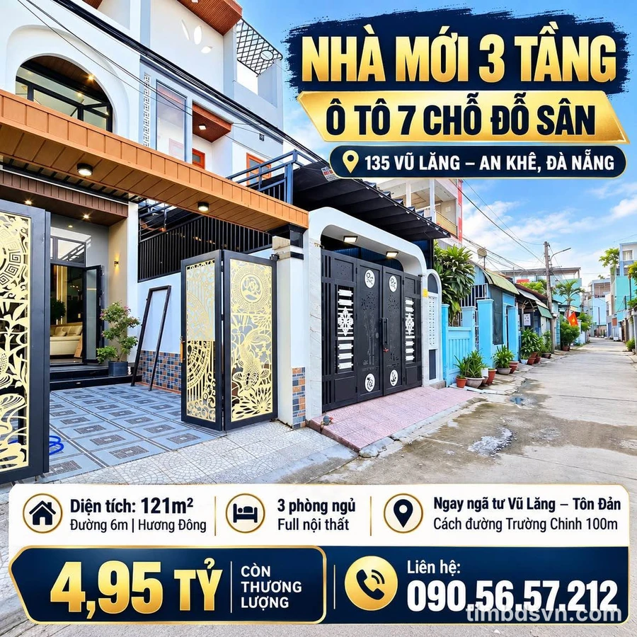 Bán nhà phố 3 tầng 121m² Vũ Lăng Đà Nẵng - Ảnh 1