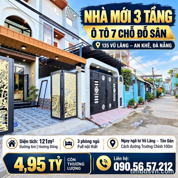 Bán nhà phố 3 tầng 121m² Vũ Lăng Đà Nẵng