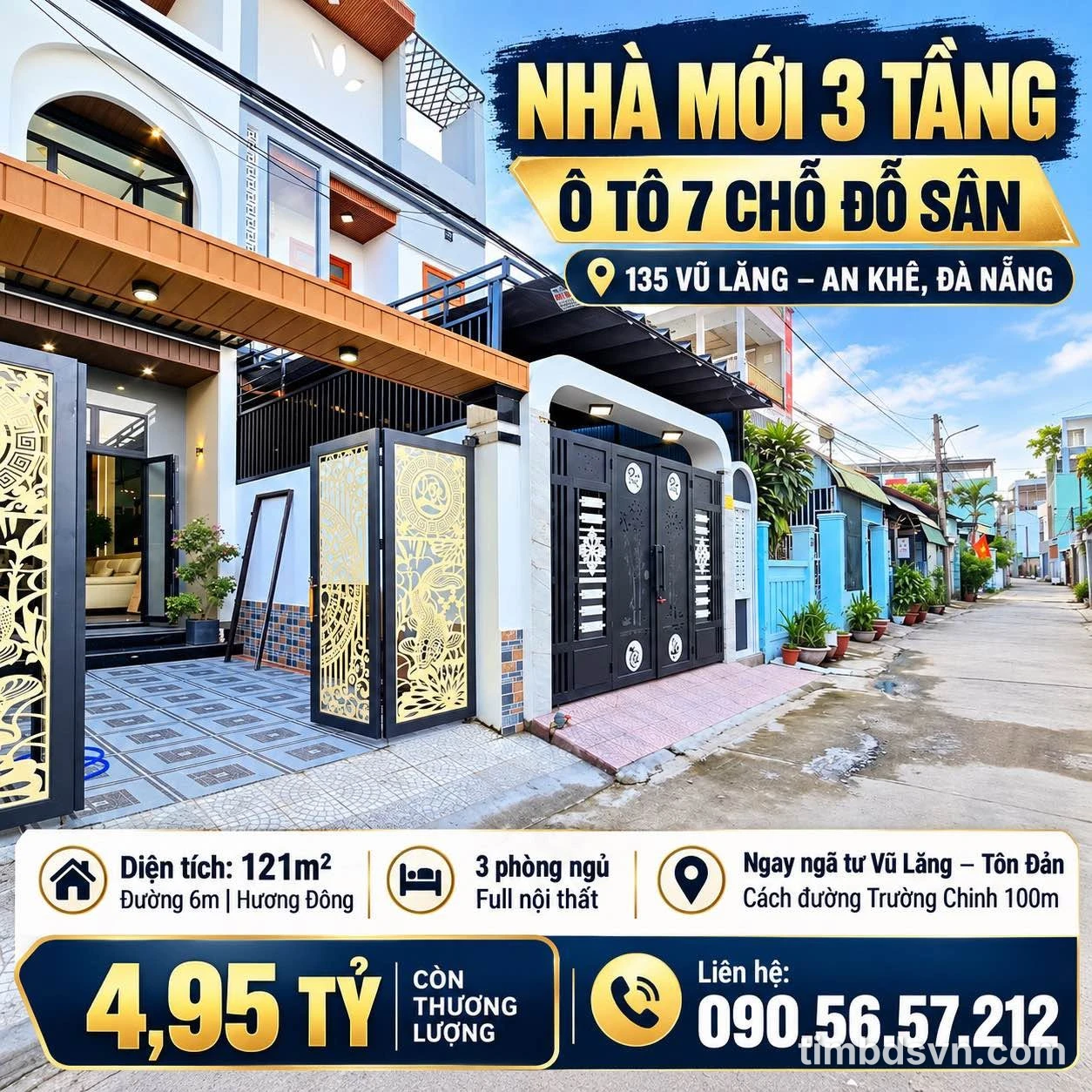 Bán nhà phố 3 tầng 121m² Vũ Lăng Đà Nẵng - Ảnh 1