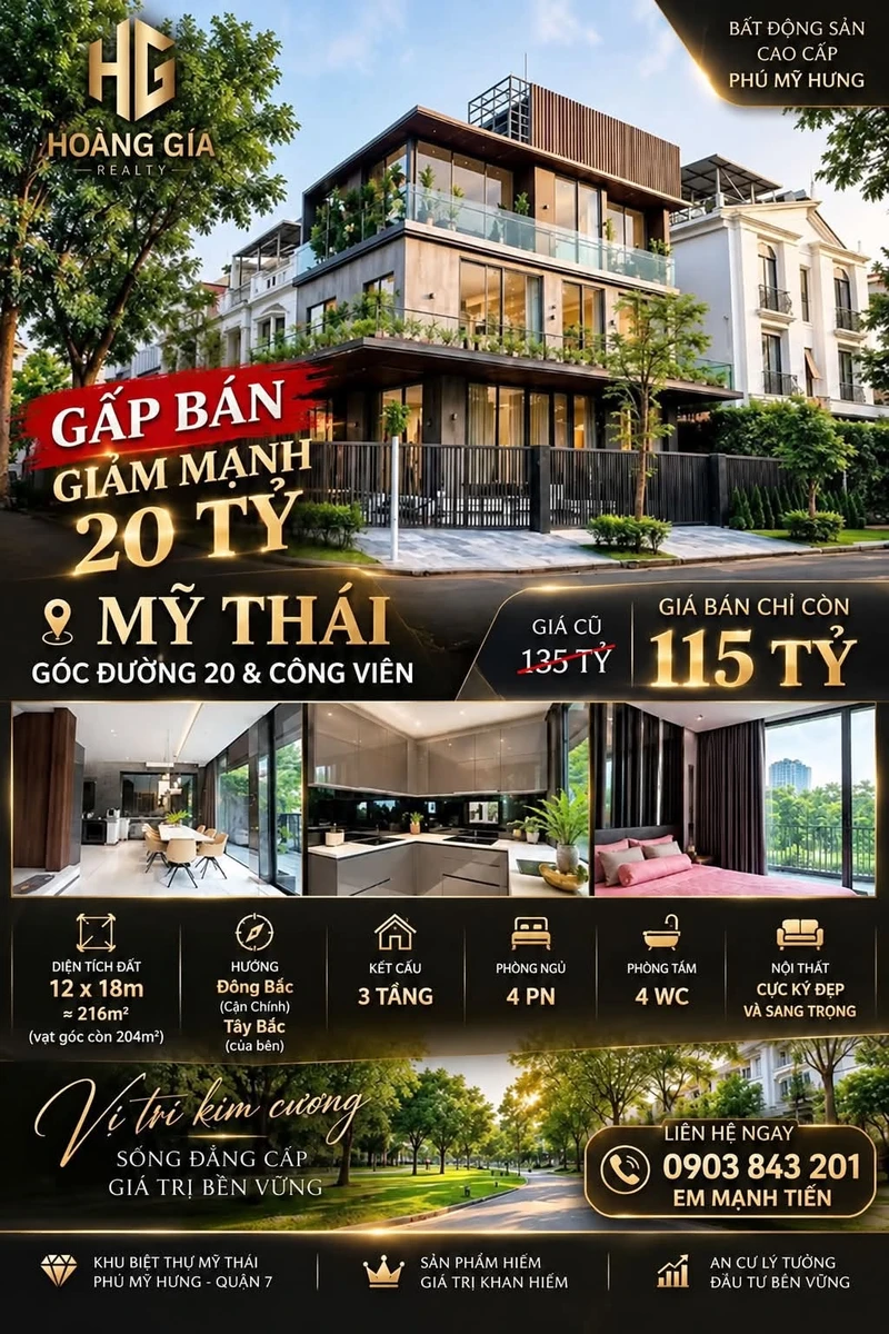 Bán biệt thự Mỹ Thái Phú Mỹ Hưng 216m² 4 phòng 115 tỷ - Ảnh 1