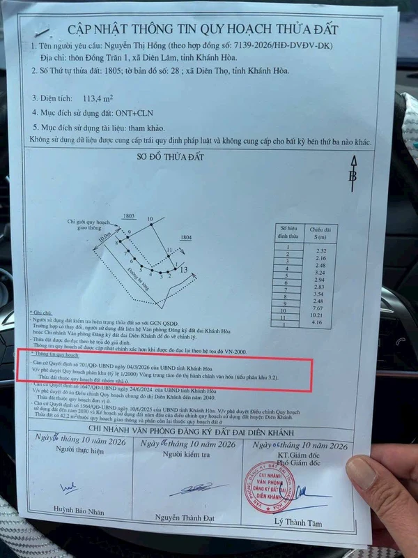 Bán lô góc đất 113m2 Phước Tuy 1 Diên Phước