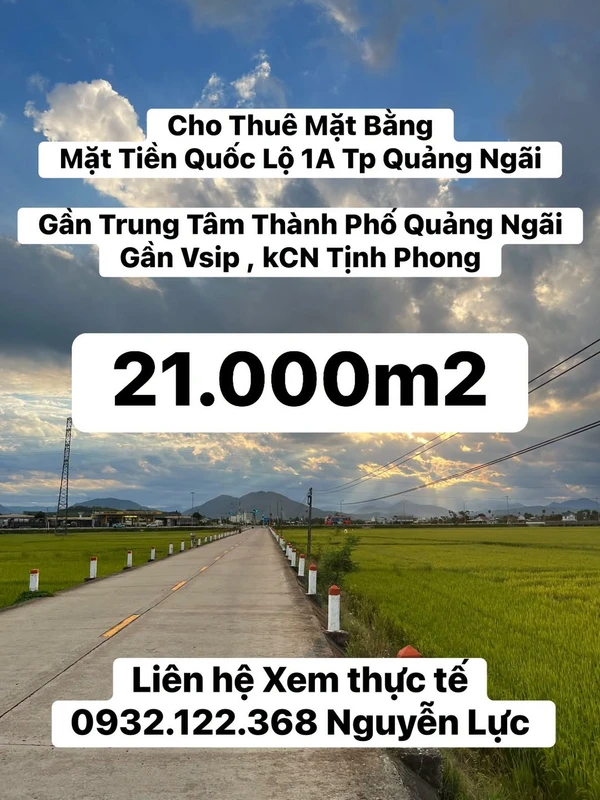 Cho thuê mặt bằng 21.000m2 mặt tiền Quốc Lộ 1A, Quảng Ngãi