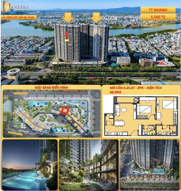 Bán căn hộ 2PN 68,3m² Masteri Rivera Đà Nẵng view trực diện pháo hoa giá 5,56 tỷ