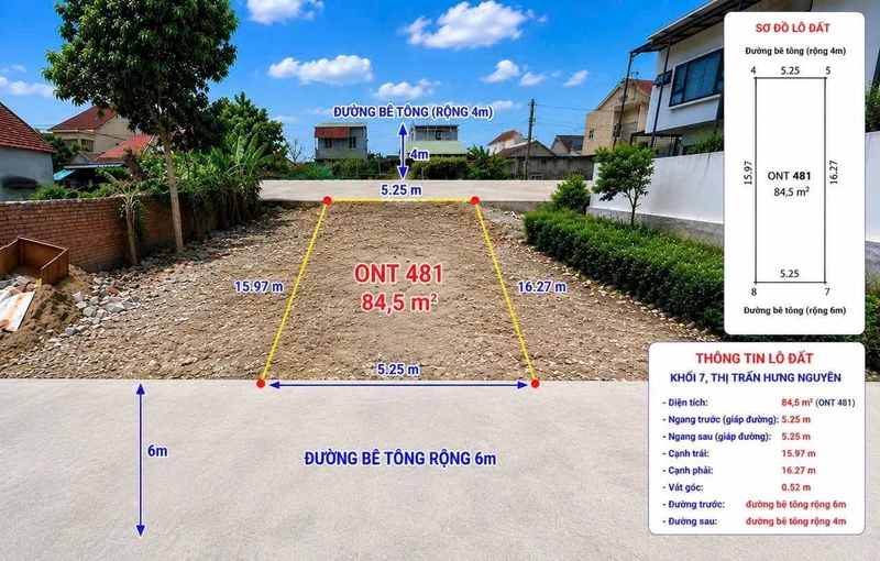 Bán lô đất 2 mặt tiền 84,5m² sát KCN VSIP Nghệ An