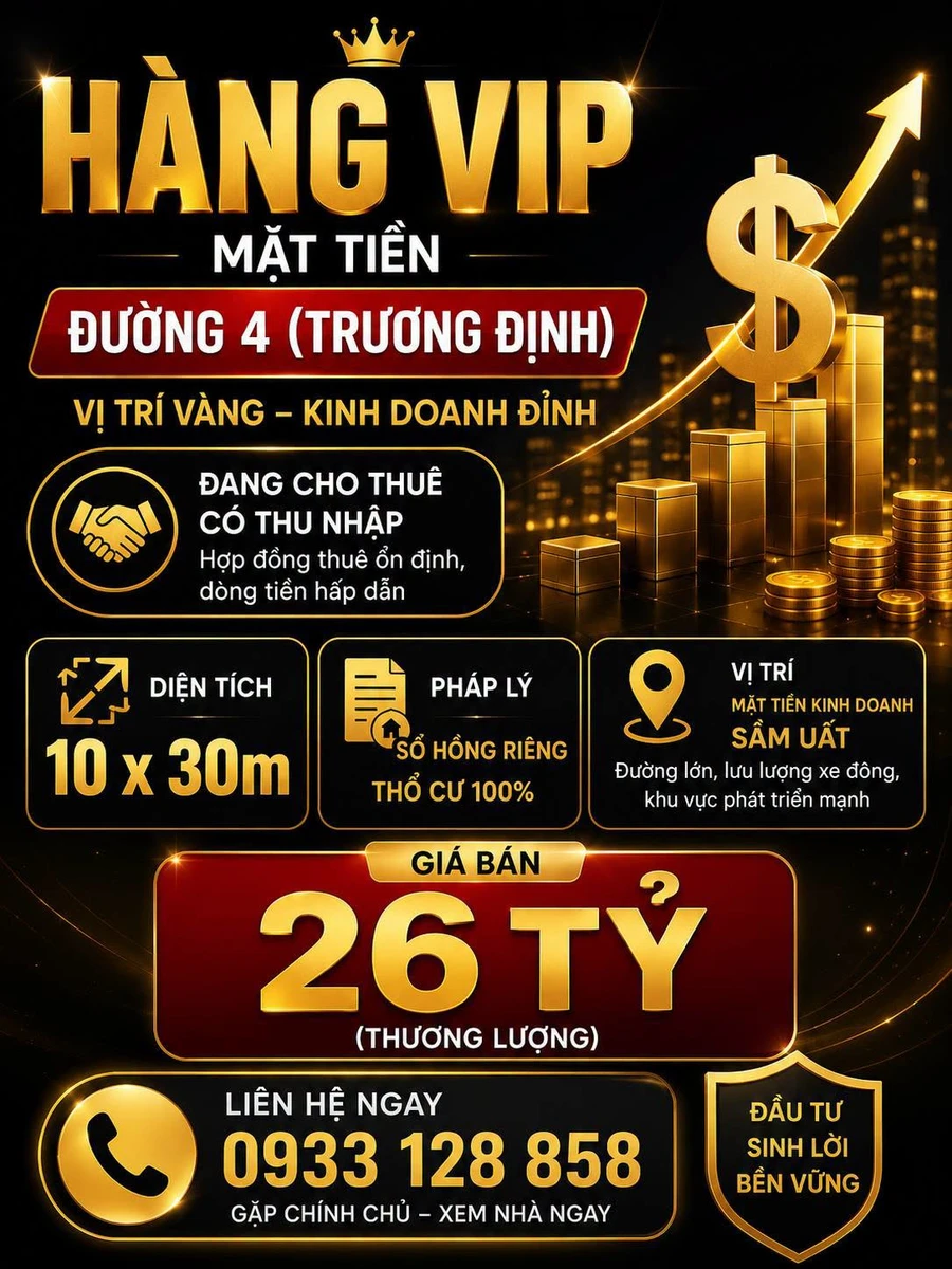 Bán đất mặt tiền Trương Định 300m² sổ riêng 26 tỷ - Ảnh 1