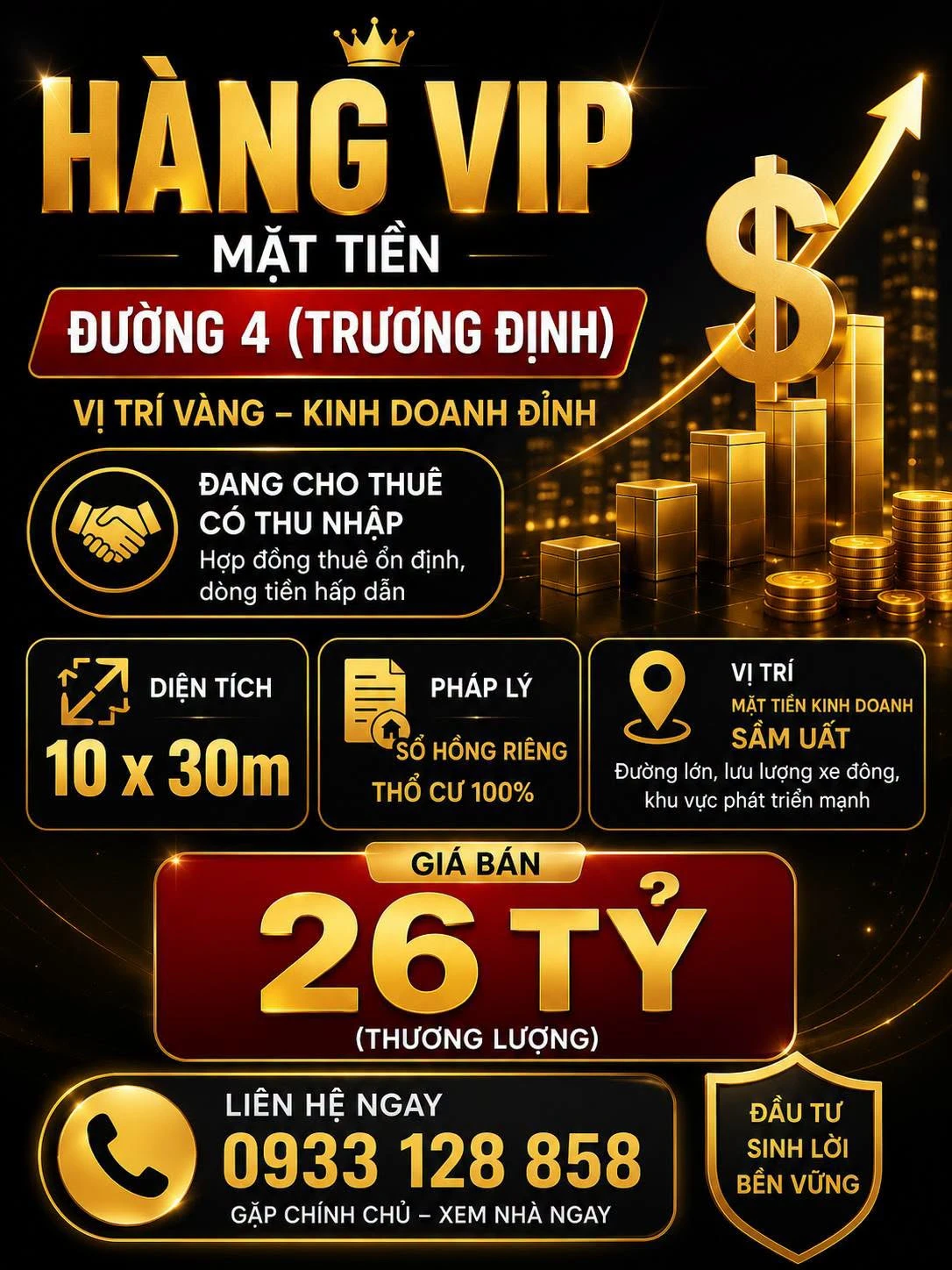 Bán đất mặt tiền Trương Định 300m² sổ riêng 26 tỷ - Ảnh 1