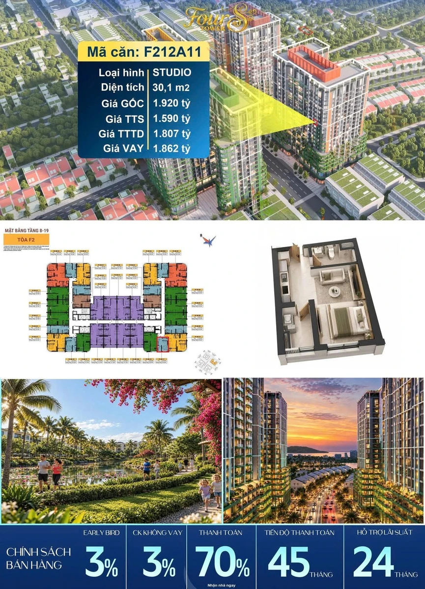 Bán căn hộ Studio 30,1m² tầng 12 tòa F2 Fours Tower, Nguyễn Phước Lan, Đà Nẵng - Ảnh 1