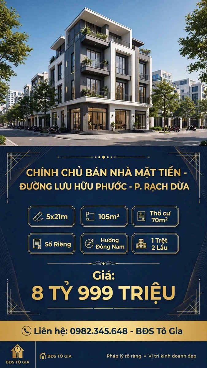 Bán nhà mặt tiền Lưu Hữu Phước, Vũng Tàu, 105m², 8 tỷ 999 triệu - Ảnh 1