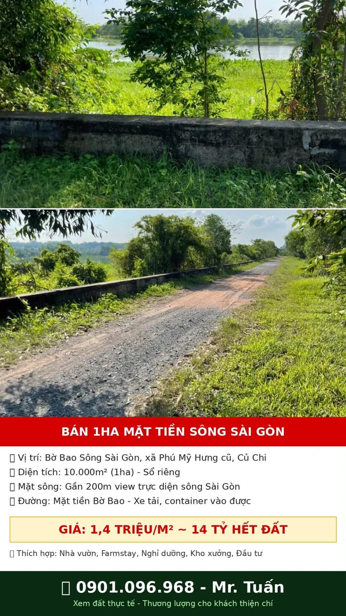 Bán 1ha mặt tiền sông Sài Gòn tại Củ Chi, 14 tỷ - Ảnh thu nhỏ 5