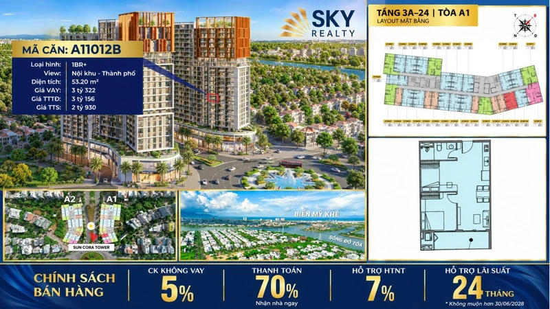 Bán căn hộ 1PN+ 53,2m² giá 3,156 tỷ tại Đà Nẵng