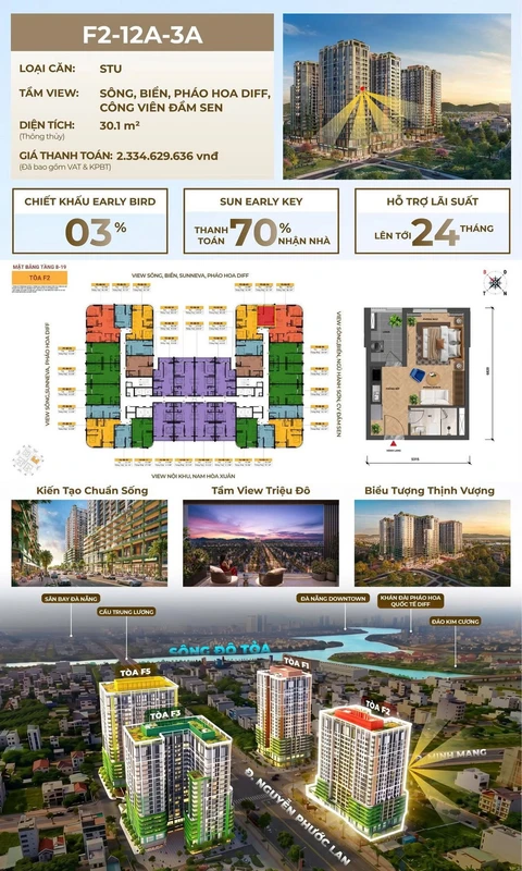 Bán căn studio 30,1m² 2,334 tỷ F2 FourS Tower, Đà Nẵng