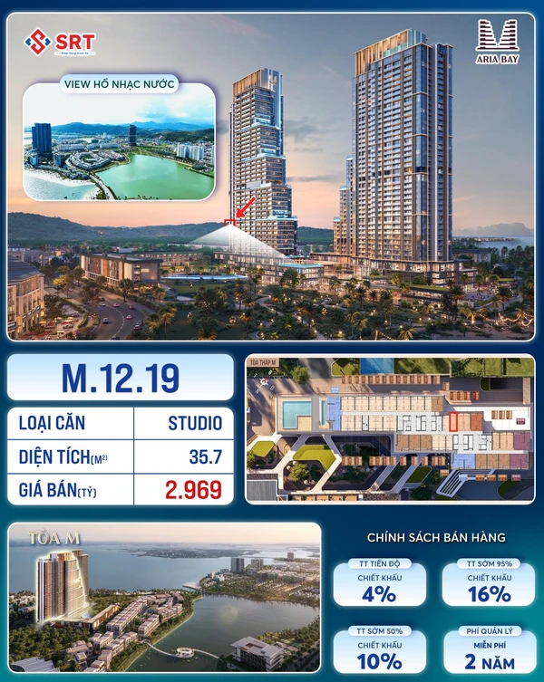 Bán căn studio Aria Bay Hạ Long 35.7m² giá 2.969 tỷ view biển