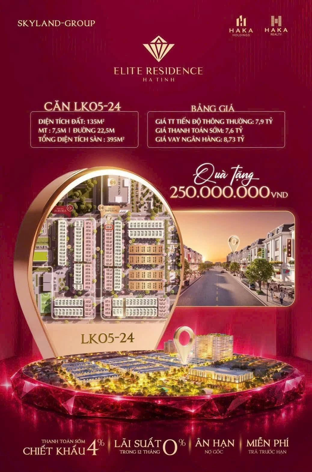 Bán biệt thự 4 tầng 135m² Elite Residence Hà Tĩnh 7,6 tỷ - Ảnh 1