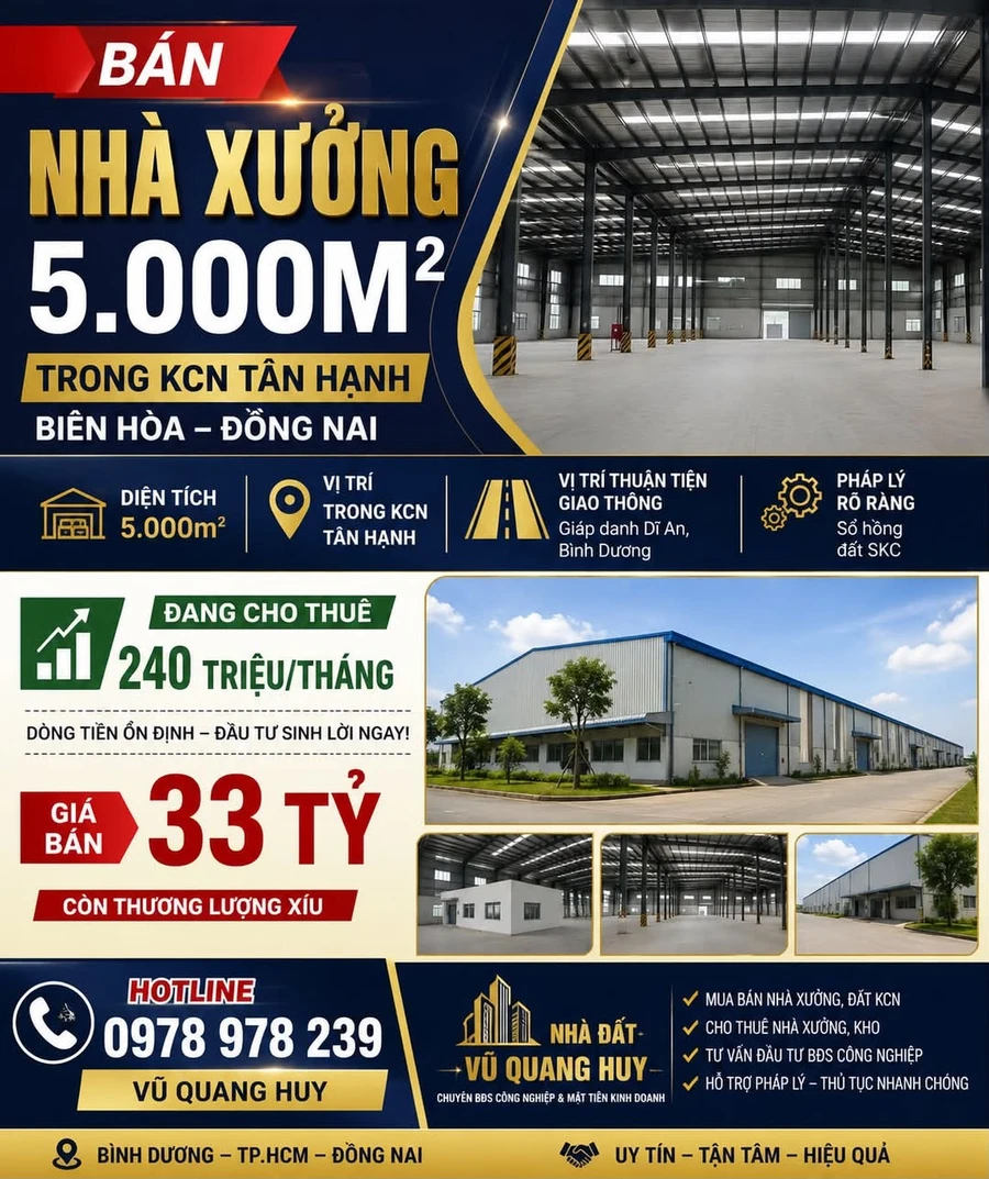 Bán nhà xưởng 5000m² Tân Hạnh, Biên Hòa, giá 33 tỷ - Ảnh 1