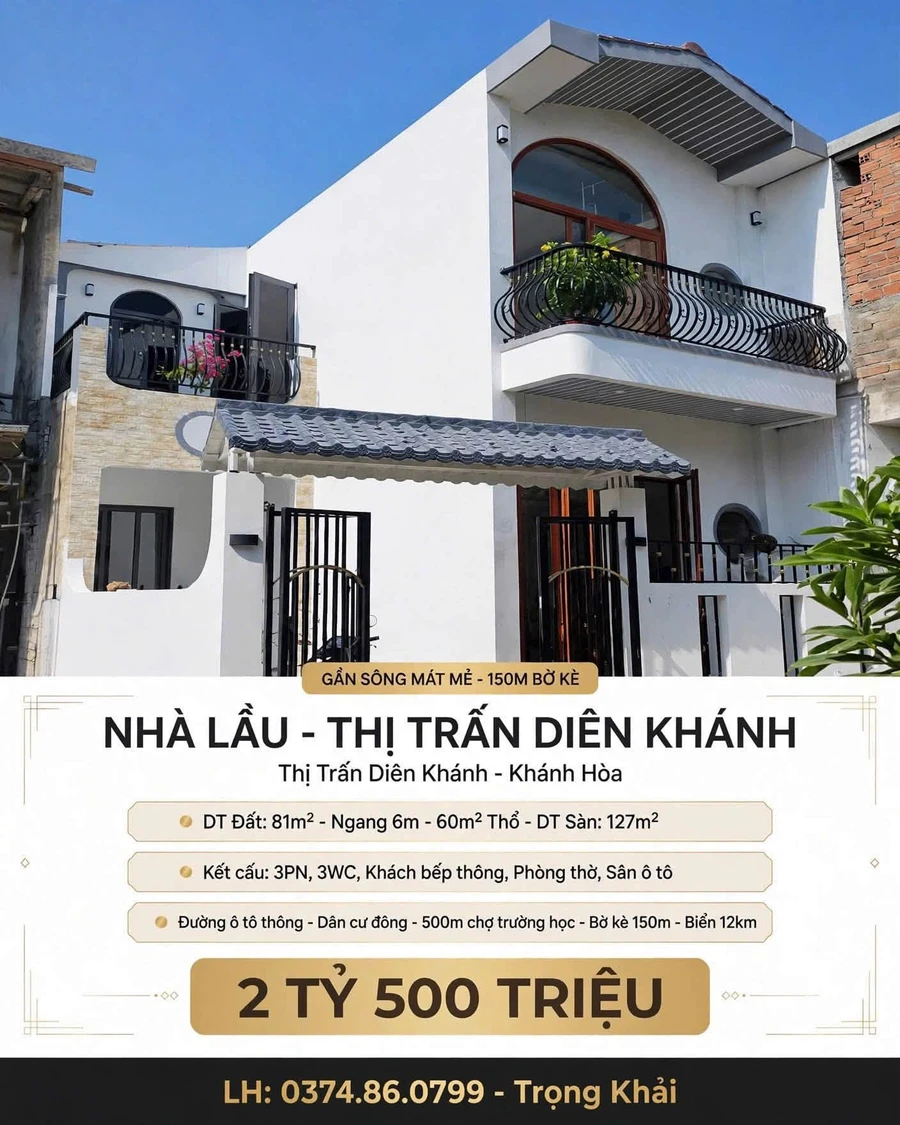 Bán nhà lầu 3PN 127m2 gần sông Diên Khánh Khánh Hòa - Ảnh 1