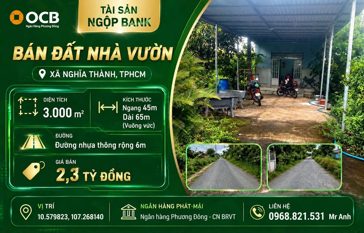 Bán đất 3000m2 Xã Nghĩa Thành, TP.HCM giá 2.3 tỷ - Ảnh 1