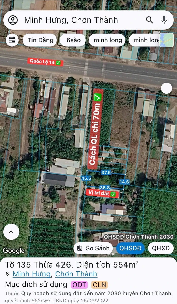 Bán đất Chơn Thành Quốc Lộ 14, 100m², 1 tỷ 80 triệu - Ảnh thu nhỏ 2