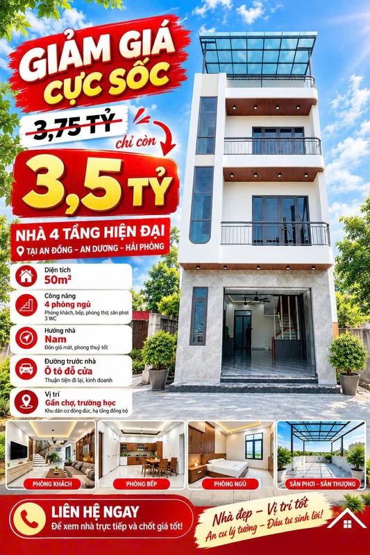 Bán nhà 4 tầng độc lập 50m2, 4 phòng ngủ, full nội thất tại An Đồng, An Hải, Hải Phòng