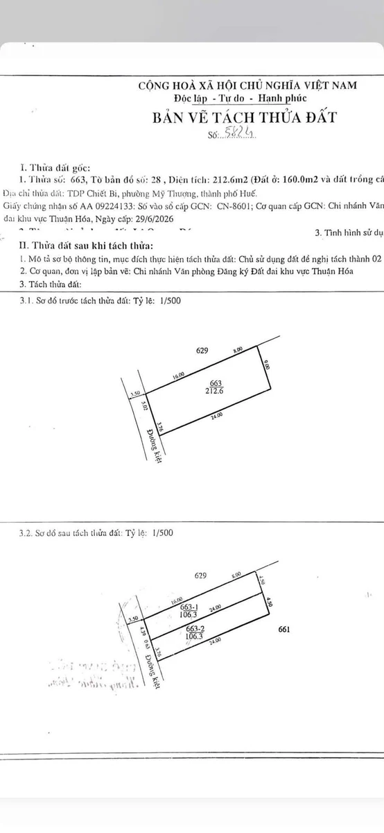 Bán 2 lô đất liền kề Chiết Bi, Huế, 106m² - Ảnh 1