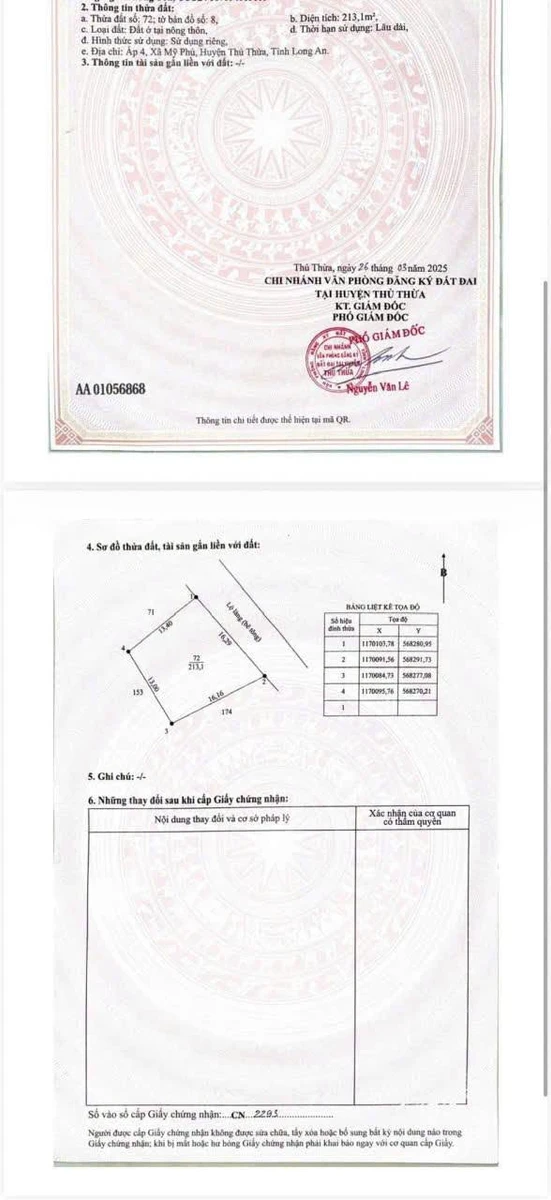 Bán đất 213m² giá 650 triệu Mỹ Phú Thủ Thừa - Ảnh thu nhỏ 4