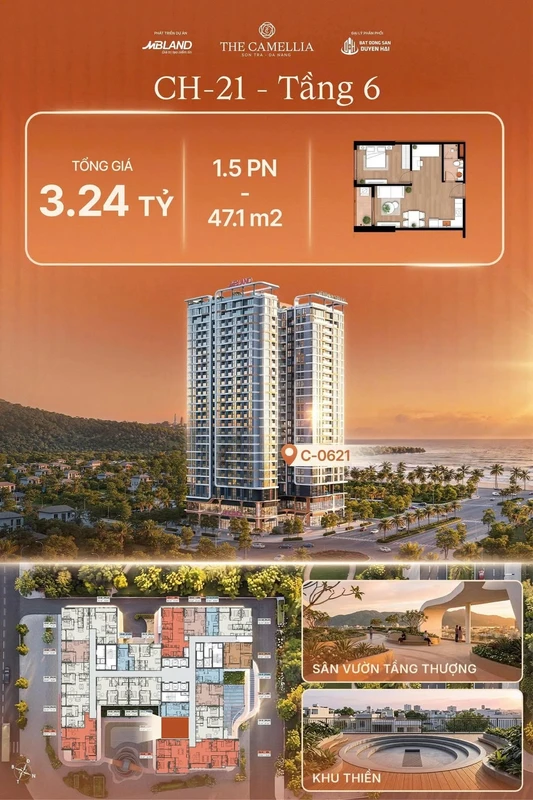 Bán căn hộ 1.5PN 47m² The Camellia Sơn Trà 3,24 tỷ