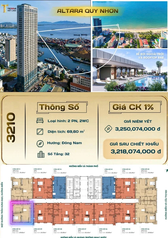 Bán căn góc 2PN Altara view biển 70.4m² Quy Nhơn
