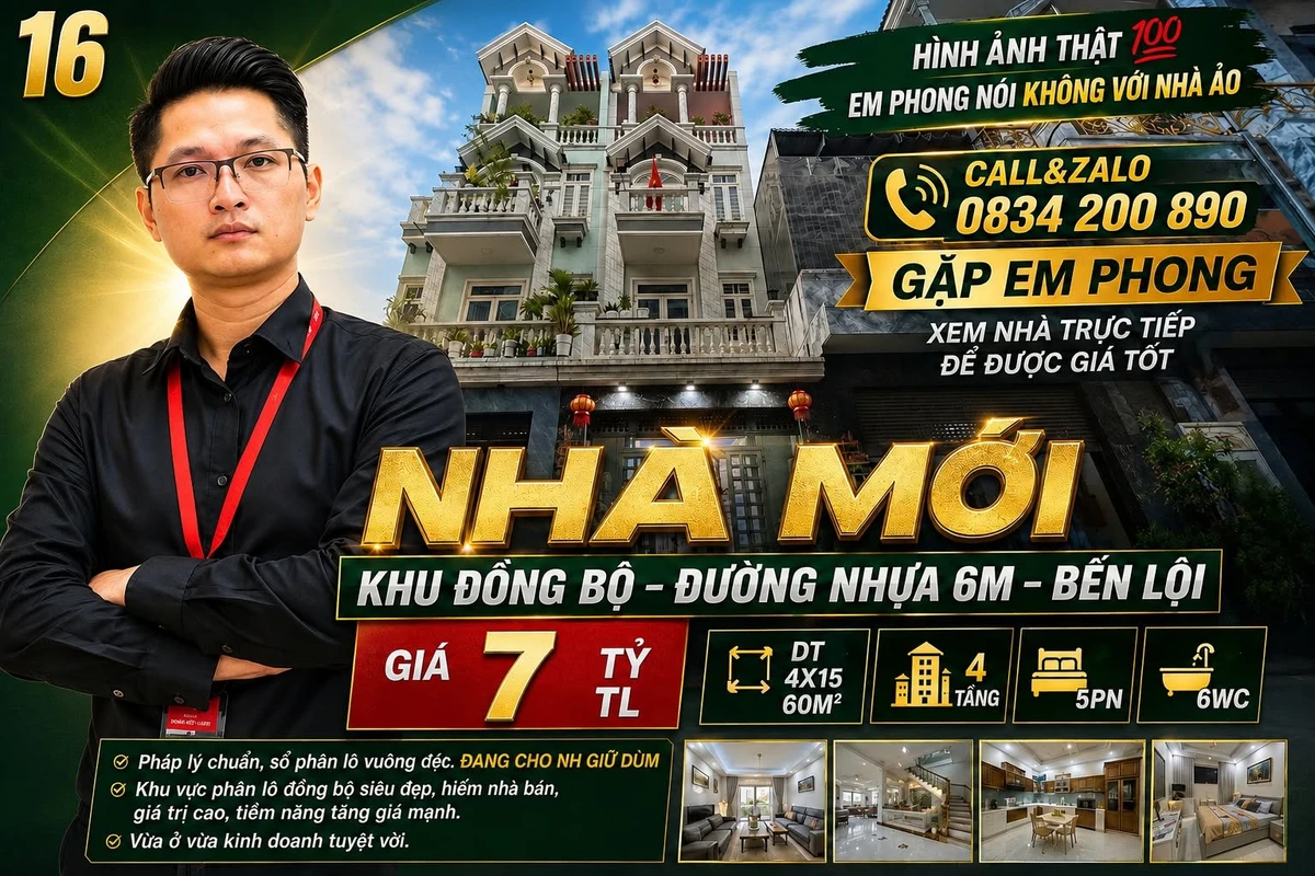Bán nhà 4 tầng 60m² 5PN khu Bến Lội, Bình Tân – 7 tỷ - Ảnh 1