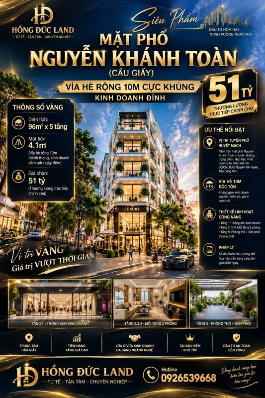 Bán shophouse mặt phố Nguyễn Khánh Toàn 96m2 x 5 tầng, 51 tỷ