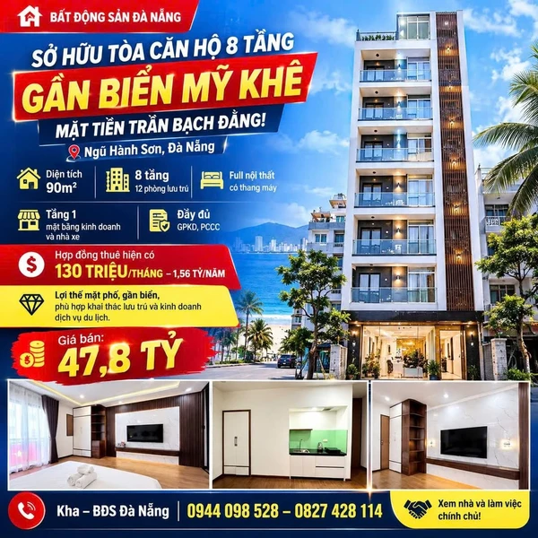 Bán tòa căn hộ 8 tầng 90m² mặt tiền Trần Bạch Đằng Đà Nẵng