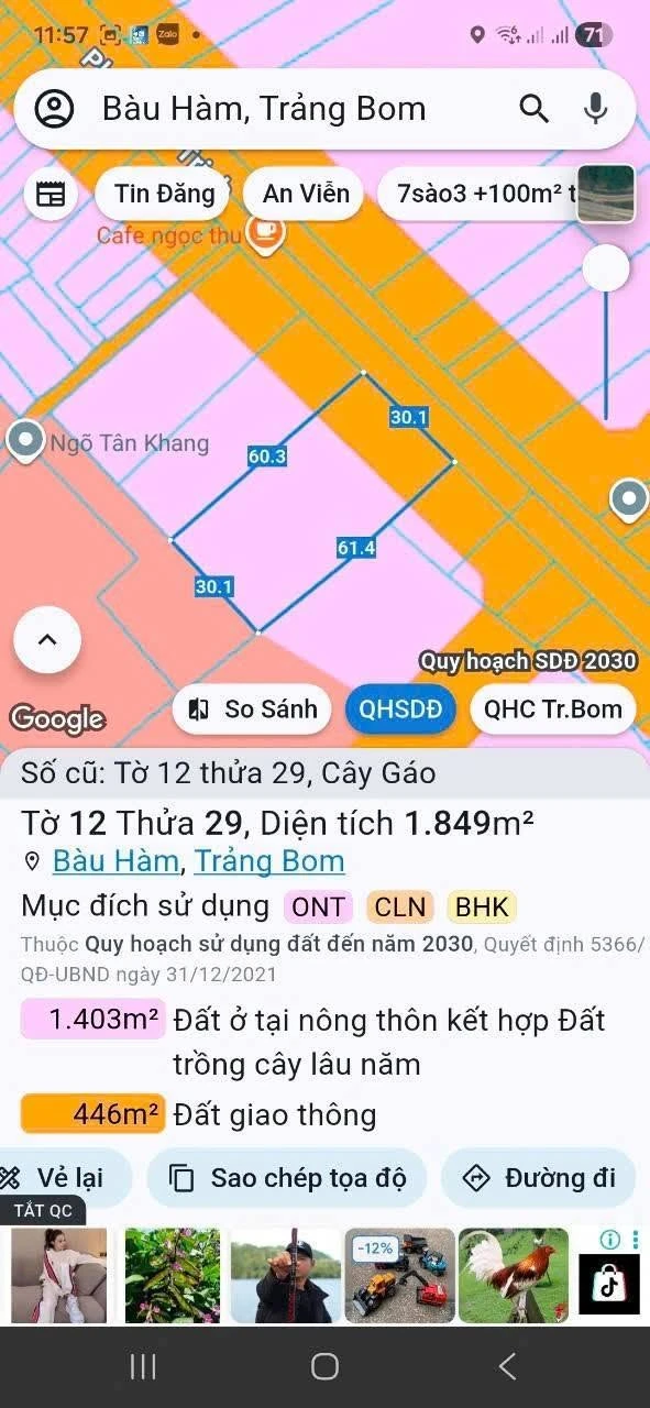 Bán đất thổ cư 1849m² mặt tiền ĐT.762 Bàu Hàm, Đồng Nai, giá hơn 10 tỷ - Ảnh 1