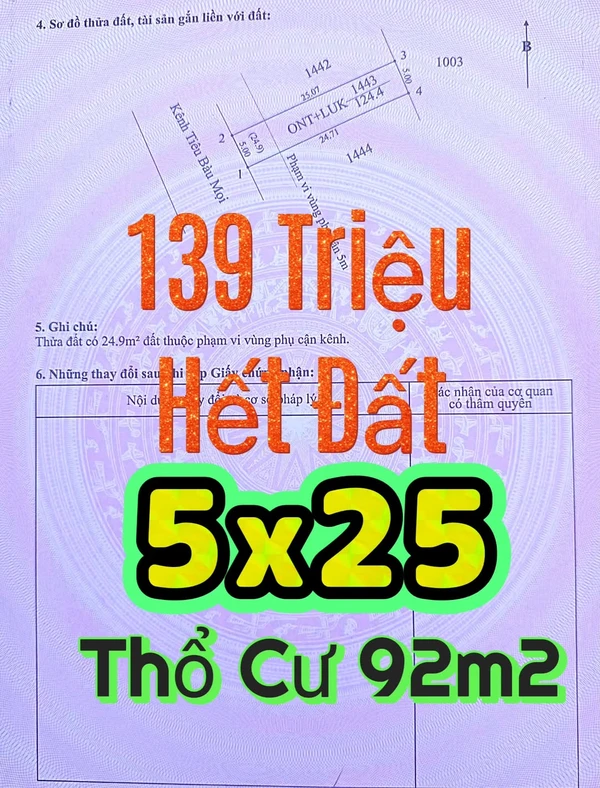 Bán đất thổ cư 92m² giá 139 triệu Long Thuận, Tây Ninh