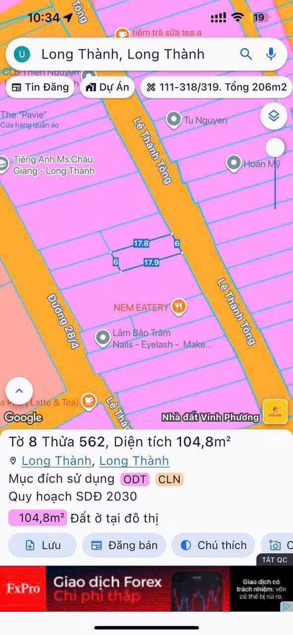 Bán lô đất mặt tiền Lê Thánh Tông 104.8m² Long Thành, Đồng Nai