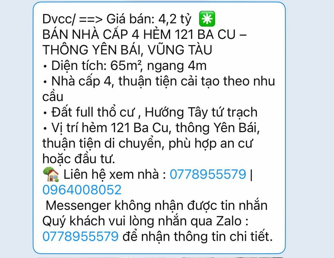 Bán nhà cấp 4 65m² Ba Cu, Vũng Tàu, 4,2 tỷ - Ảnh 1