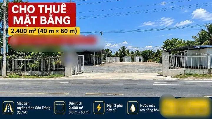 Cho thuê mặt bằng 2.400m² mặt tiền QL1A Sóc Trăng - Ảnh 1